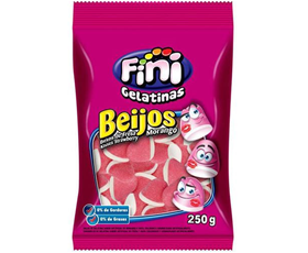 Balas de Gelatina Beijos de Morango Fini Pacote 250g